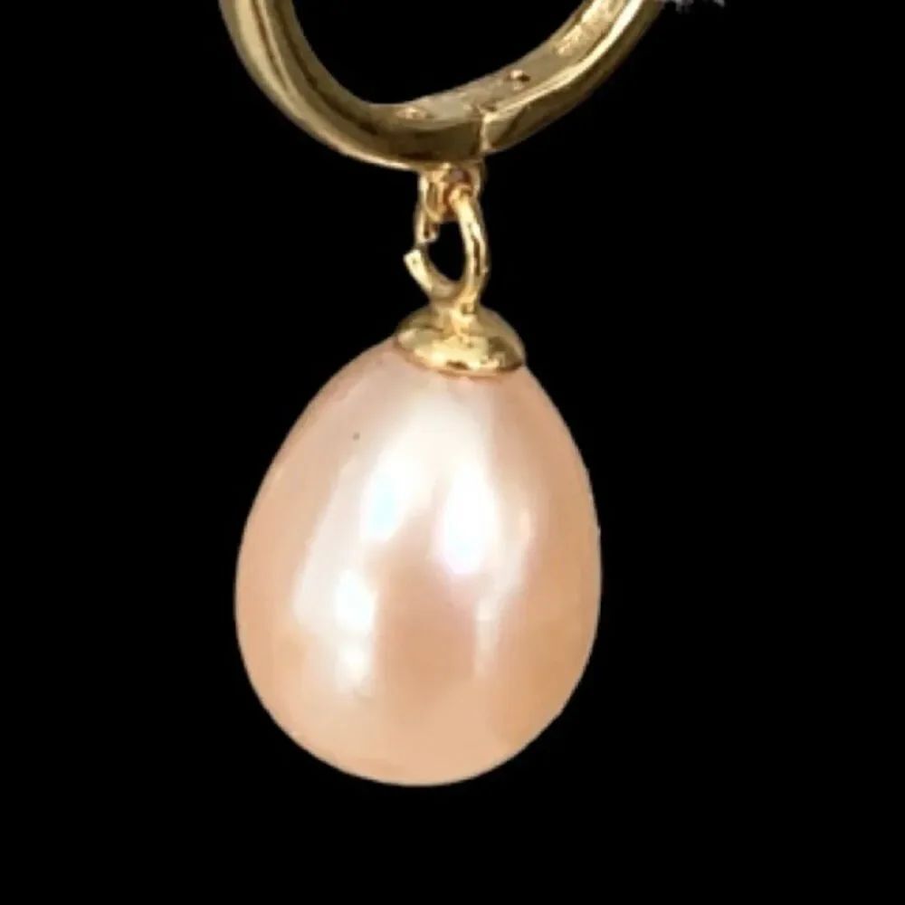 Pink Freshwater Pearl Drop Earrings in Gold Tone